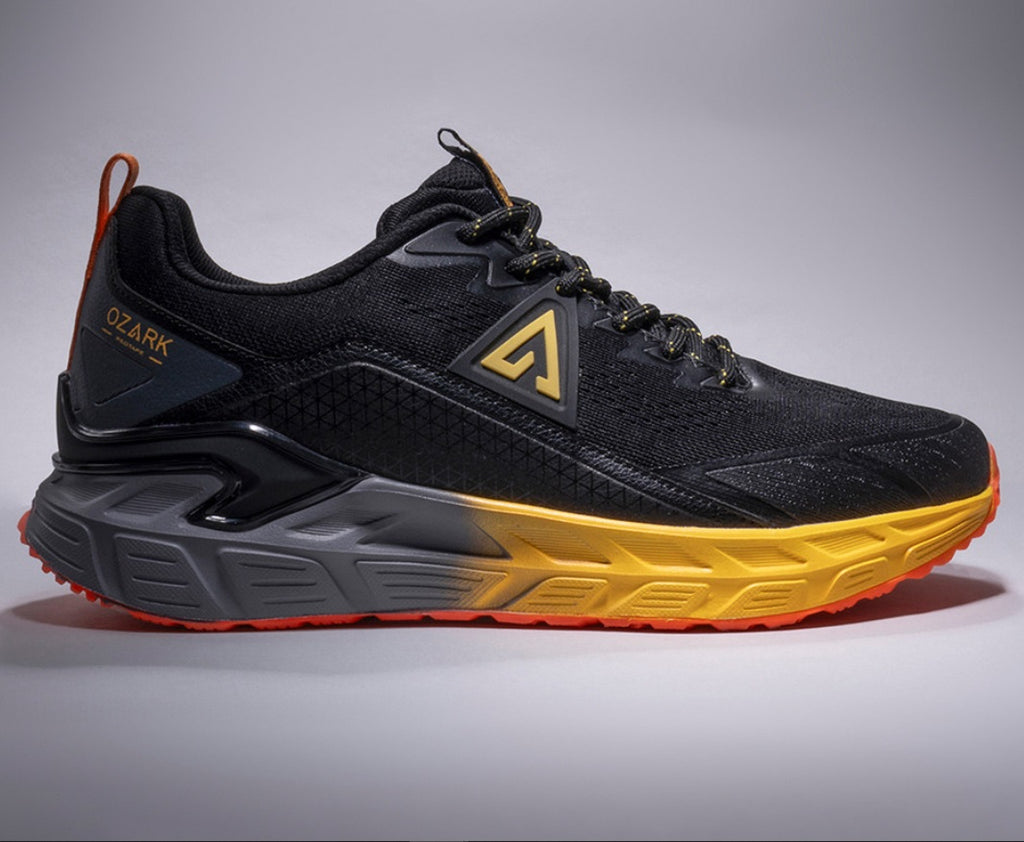 Red Tape Ozark Men's Premium Trail Running Shoes – Black & Bumblebee Yellow High-Cushioning Sneakers