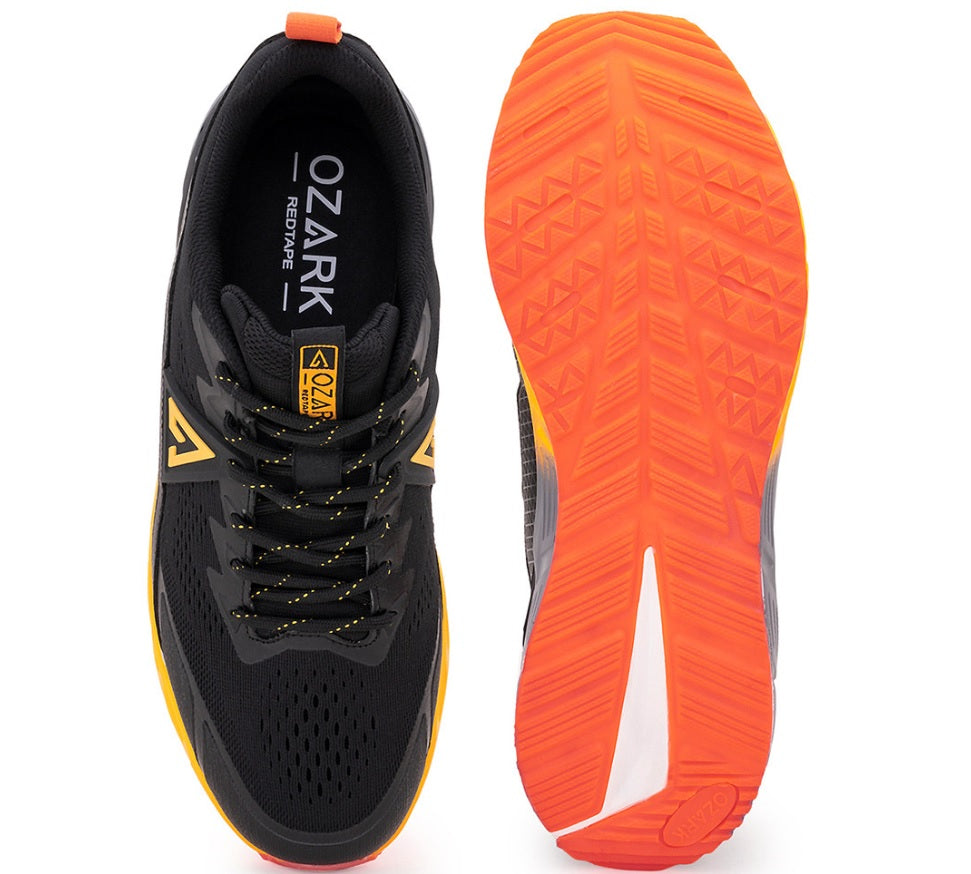 Red Tape Ozark Men's Premium Trail Running Shoes – Black & Bumblebee Yellow High-Cushioning Sneakers