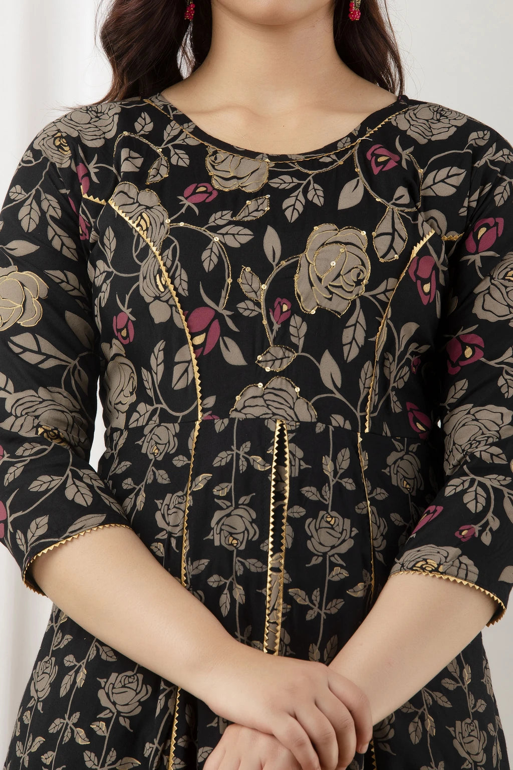 River of Cloth Women Black Floral Printed Flared Kurta Palazzo Set With Dupatta