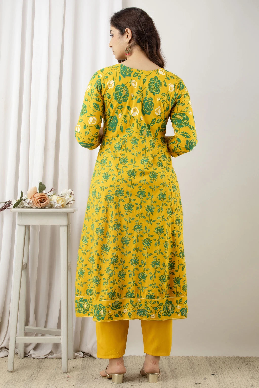 River of Cloth Women Yellow Floral Printed Flared Kurta Palazzo Set With Dupatta