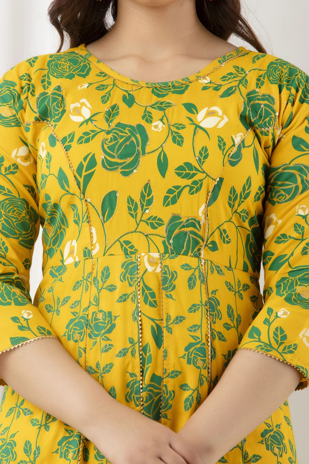 River of Cloth Women Yellow Floral Printed Flared Kurta Palazzo Set With Dupatta