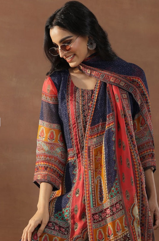 Libas - Royal Indigo Organza Kurta Set – Sweetheart Neck, Zari Embellished Pockets & Dupatta