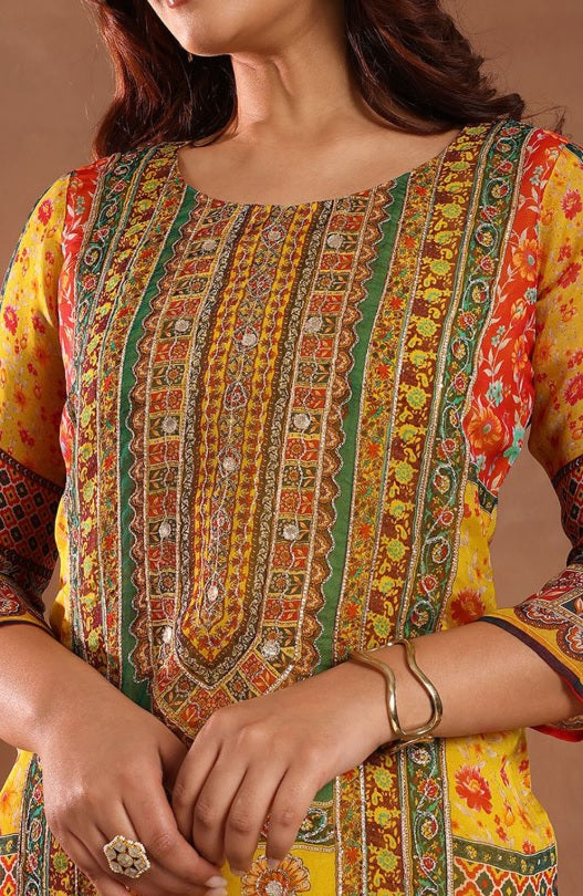 Libas - Royal Indigo Organza Kurta Set – Sweetheart Neck, Zari Embellished Pockets & Dupatta