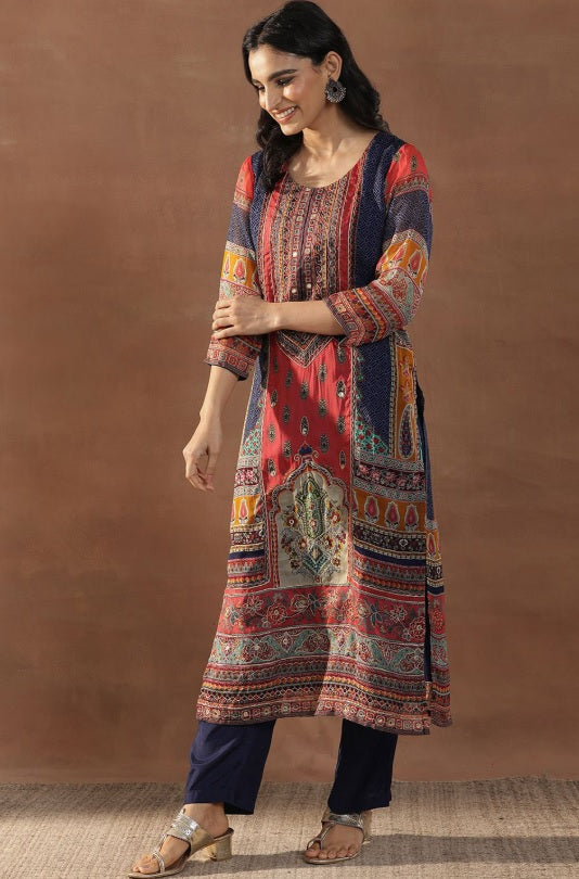Libas - Royal Indigo Organza Kurta Set – Sweetheart Neck, Zari Embellished Pockets & Dupatta