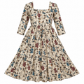 Rustic Bloom Women’s Floral Printed Square Neck Tiered Midi Dress