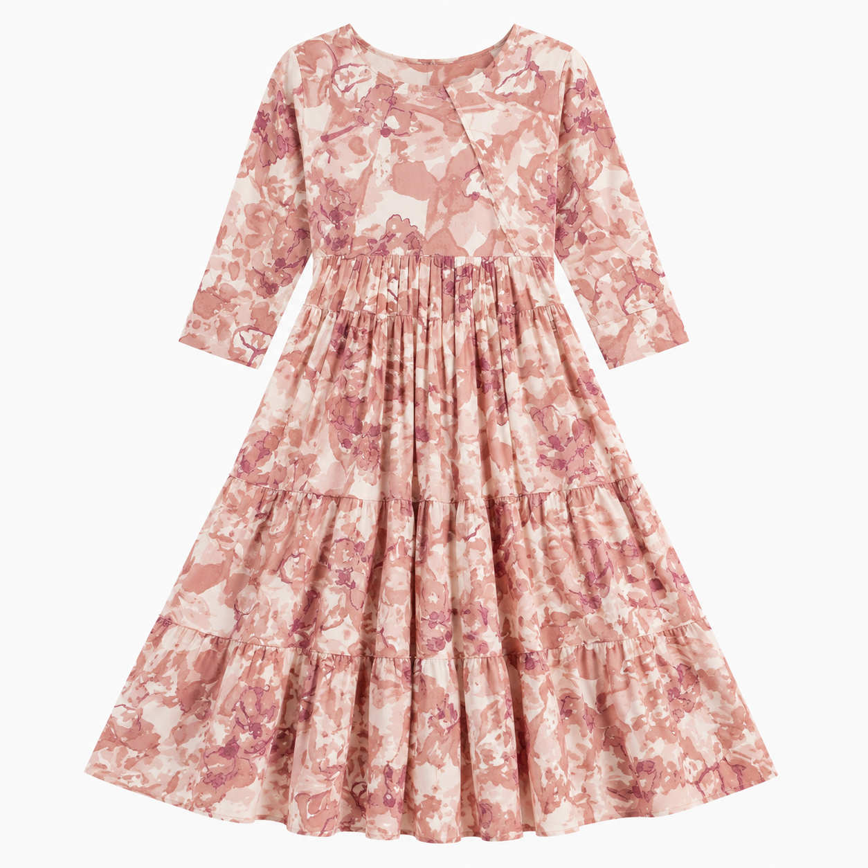 Rustic Bloom Women’s Floral Printed Square Neck Tiered Midi Dress