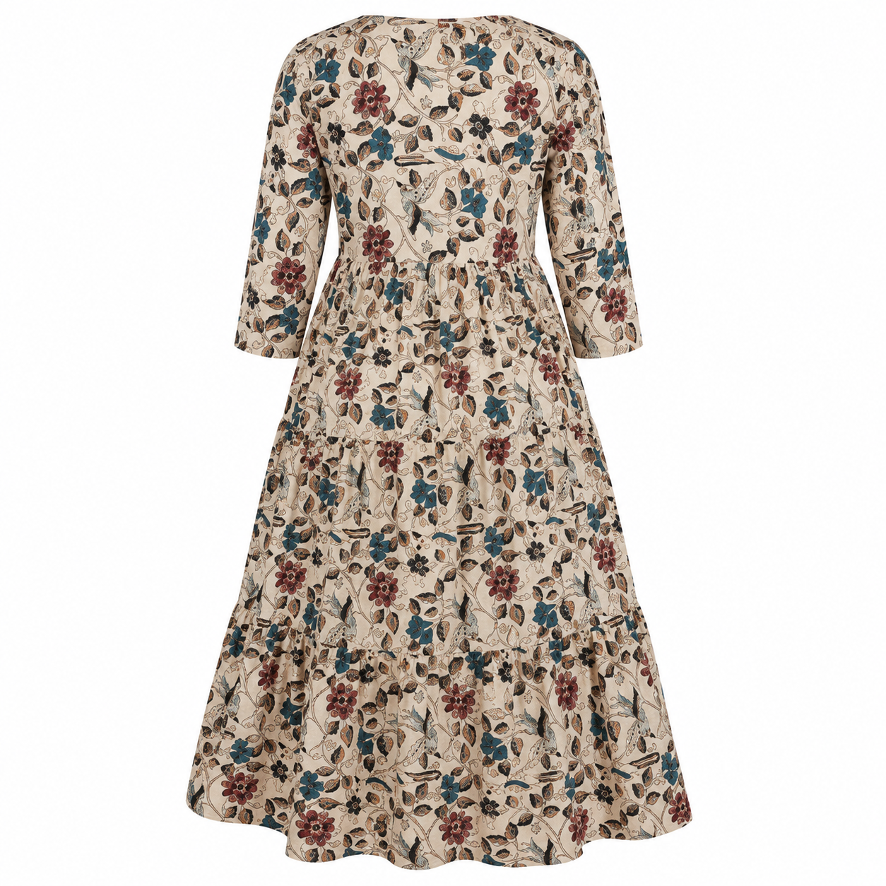 Rustic Bloom Women’s Floral Printed Square Neck Tiered Midi Dress
