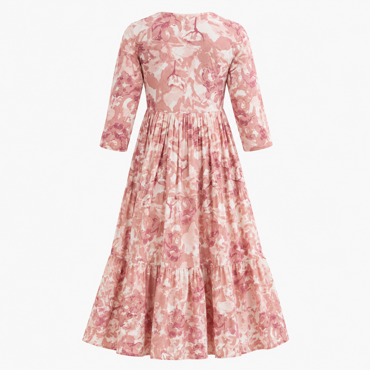 Rustic Bloom Women’s Floral Printed Square Neck Tiered Midi Dress
