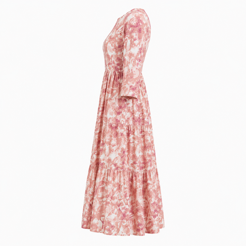 Rustic Bloom Women’s Floral Printed Square Neck Tiered Midi Dress