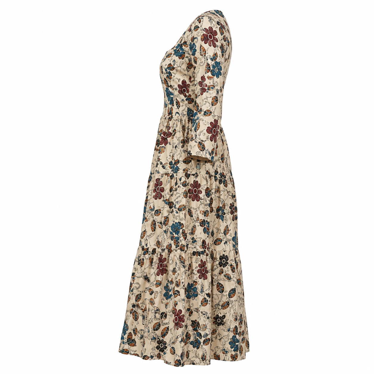 Rustic Bloom Women’s Floral Printed Square Neck Tiered Midi Dress