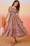 Starword Summer Bloom Midi Dress – Smocked Square Neck Tiered Floral Maxi