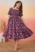 Starword Summer Bloom Midi Dress – Smocked Square Neck Tiered Floral Maxi