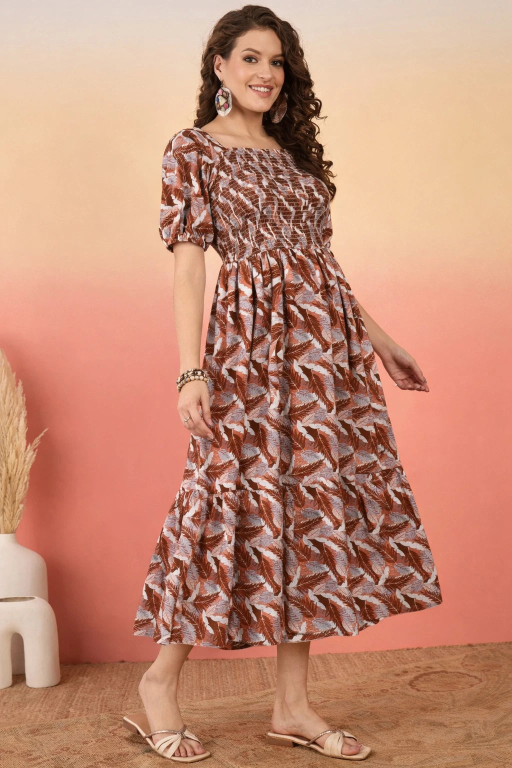Starword Summer Bloom Midi Dress – Smocked Square Neck Tiered Floral Maxi
