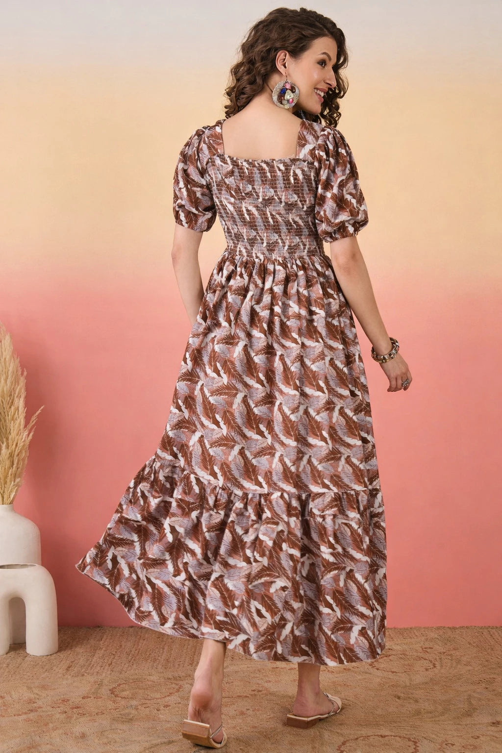 Starword Summer Bloom Midi Dress – Smocked Square Neck Tiered Floral Maxi