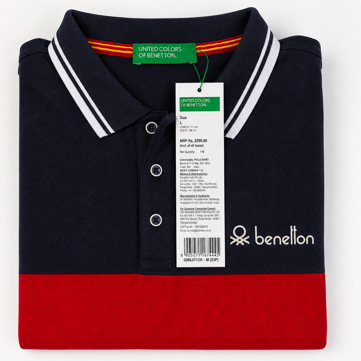 Navy Red Orange Colorblock Polo T-Shirt