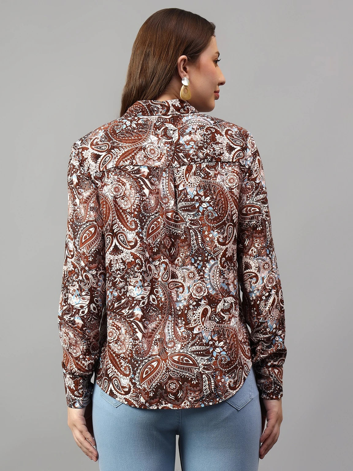 Women Brown Paisley Floral Print Viscose Rayon Casual Shirt