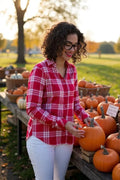 Women Red Checkered Viscose Rayon Button Down Casual Shirt