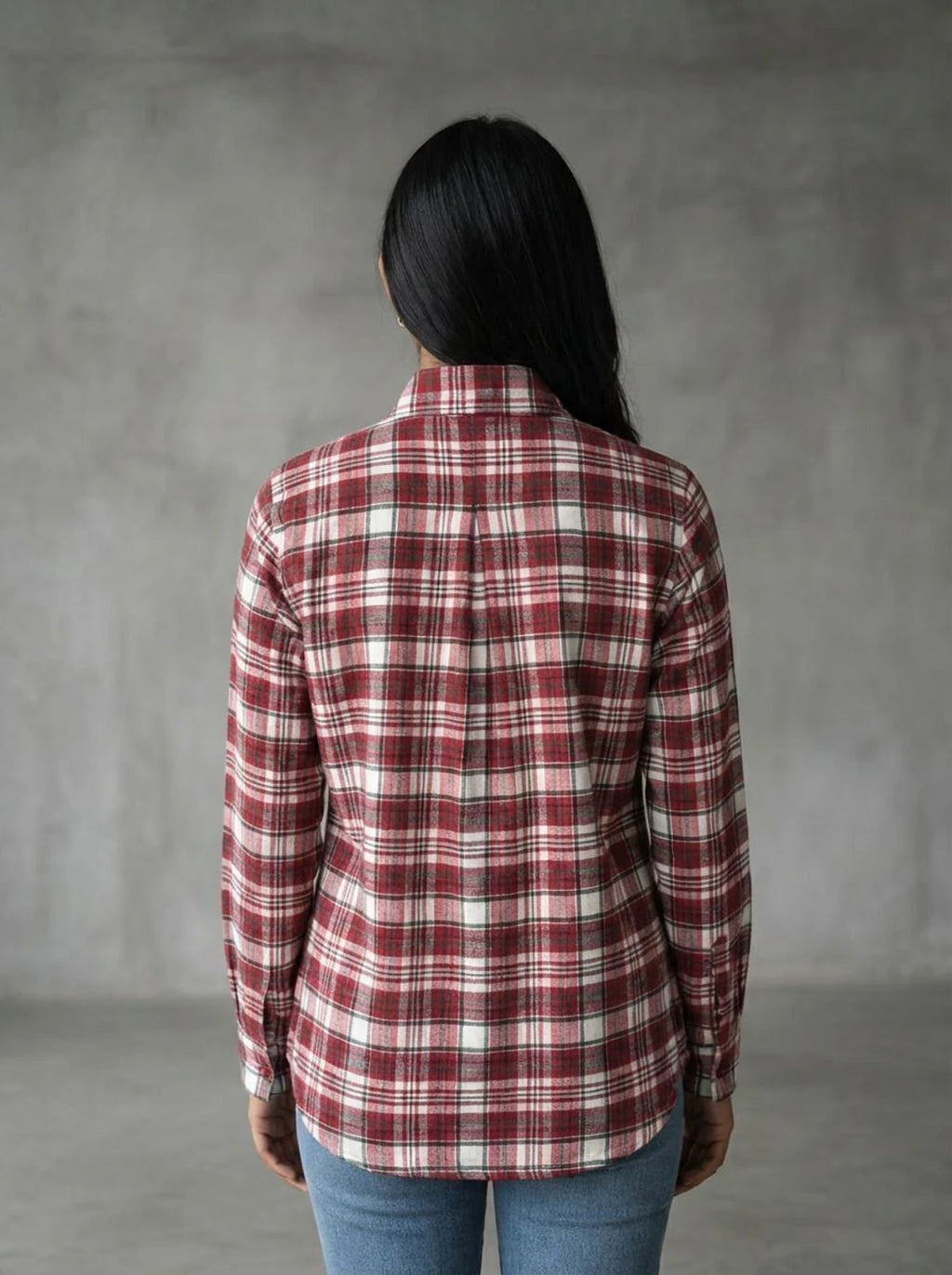 Women Red & White Checkered Viscose Rayon Button Down Casual Shirt