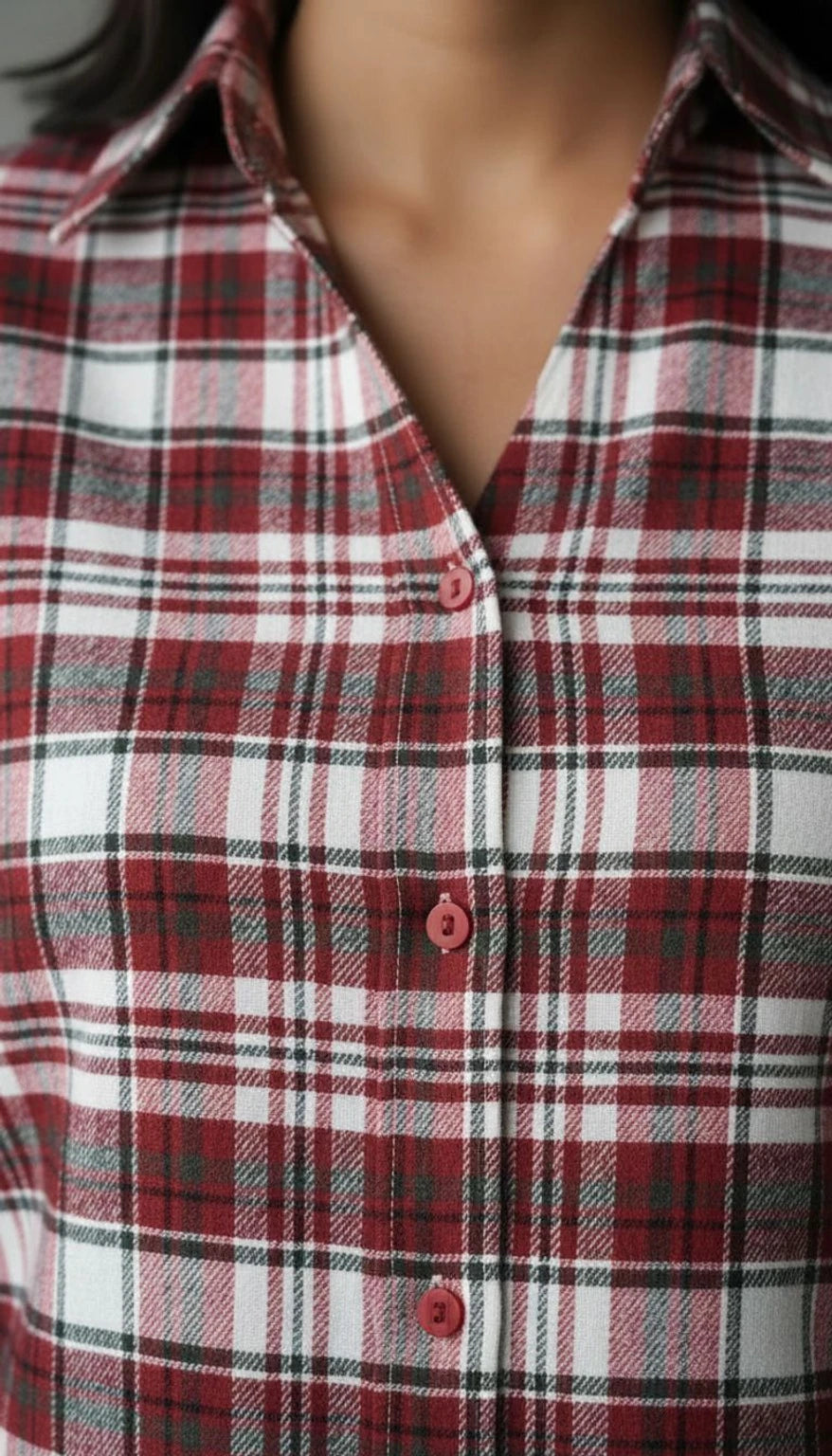 Women Red & White Checkered Viscose Rayon Button Down Casual Shirt