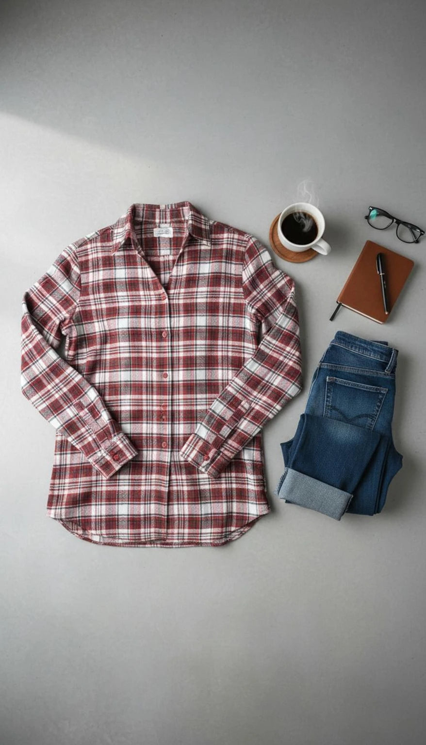 Women Red & White Checkered Viscose Rayon Button Down Casual Shirt