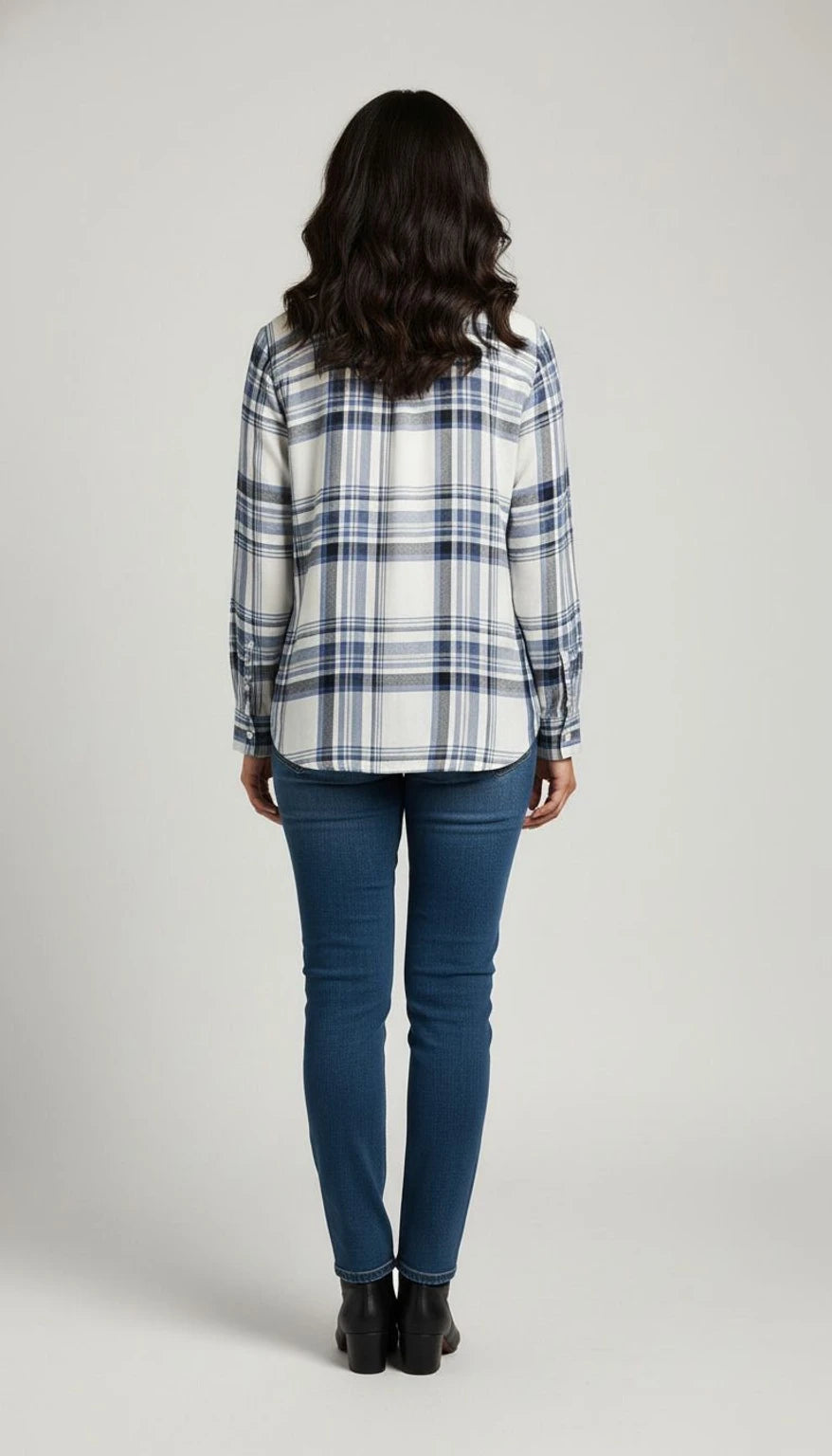 Women White-Blue Checkered Viscose Rayon Button Down Casual Shirt