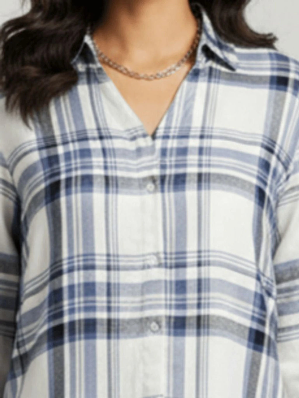Women White-Blue Checkered Viscose Rayon Button Down Casual Shirt