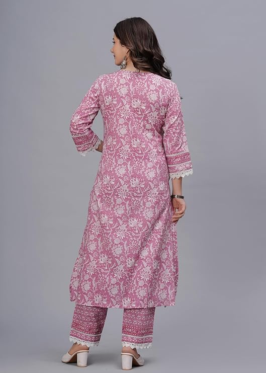 Women's Pure Cotton Printed Straight Kurta Set with Palazzo Pants & Dupatta- Ethnic Wear