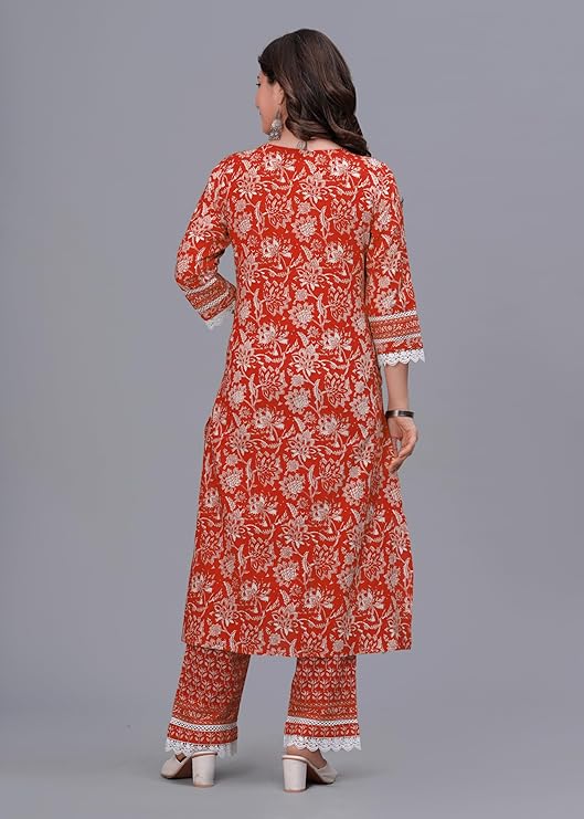 Women's Pure Cotton Printed Straight Kurta Set with Palazzo Pants & Dupatta- Ethnic Wear