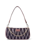 Zouk Premium Jute & Vegan Leather Baguette Shoulder Bag – Black Ikat Printed Utility Sling