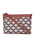 Zouk Premium Jute & Vegan Leather Sling Bag – Printed Motif Crossbody Utility Purse
