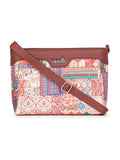 Zouk Premium Jute & Vegan Leather Sling Bag – Printed Motif Crossbody Utility Purse