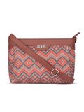 Zouk Premium Jute & Vegan Leather Sling Bag – Printed Motif Crossbody Utility Purse
