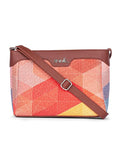 Zouk Premium Jute & Vegan Leather Sling Bag – Printed Motif Crossbody Utility Purse