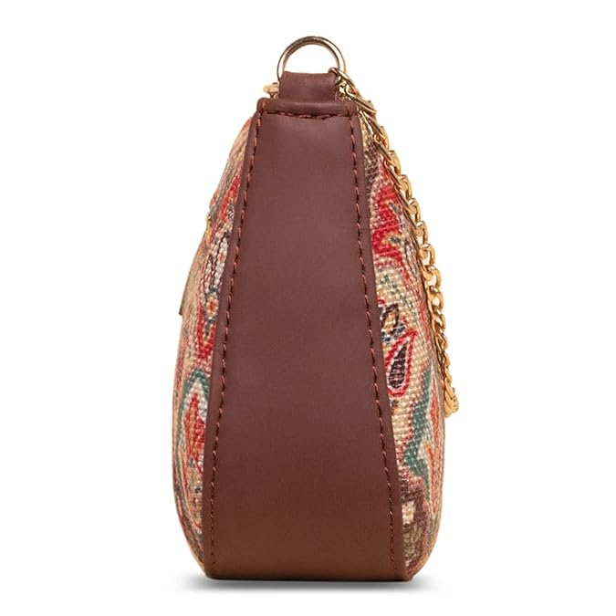 Zouk Premium Jute & Vegan Leather Baguette Shoulder Bag – Mughal Art Multicolor Print