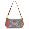 Zouk Premium Jute & Vegan Leather Baguette Shoulder Bag – Printed Mandala Utility Sling