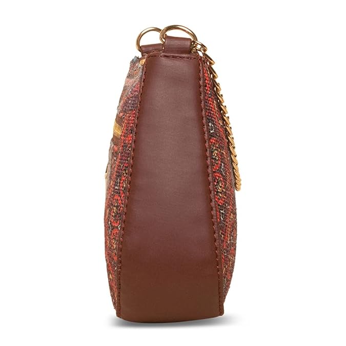 Zouk Premium Jute & Vegan Leather Baguette Shoulder Bag – Printed Mandala Utility Sling