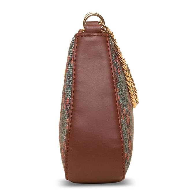 Zouk Premium Jute & Vegan Leather Baguette Shoulder Bag – Printed Mughal Art Multicolor